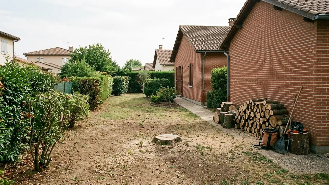 Cour dégagée après démontage contrôlé du conifère à Toulouse