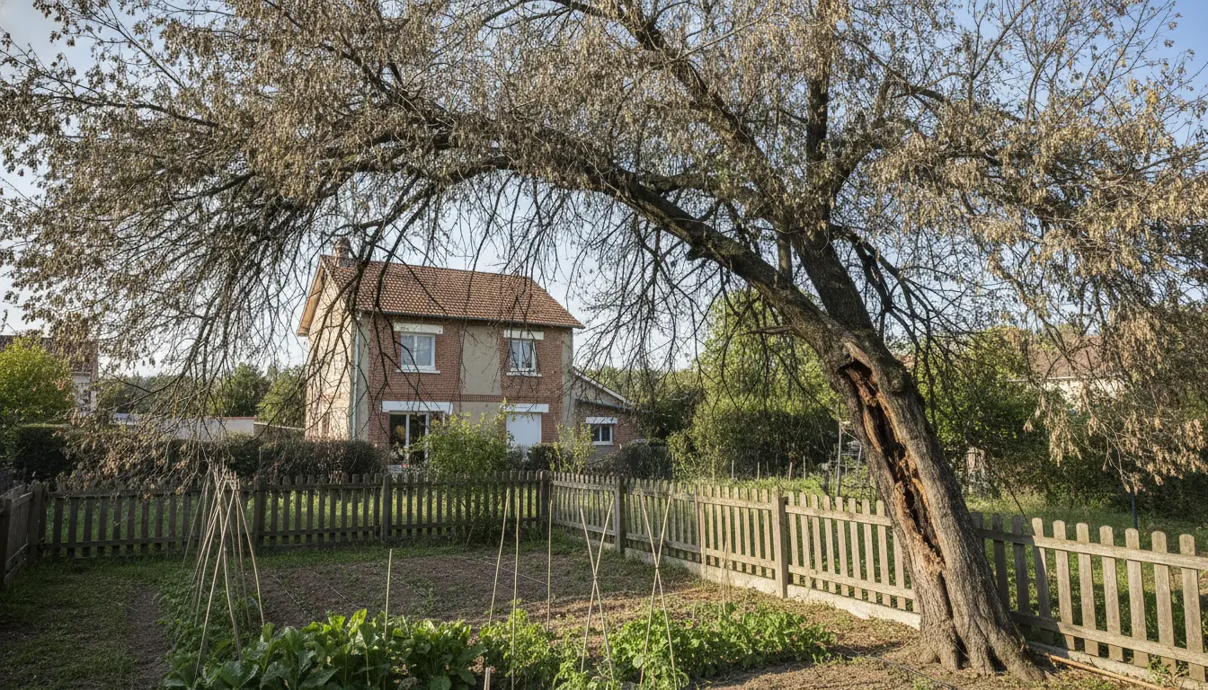 Frêne malade le long d’une clôture avant démontage à Rangueil