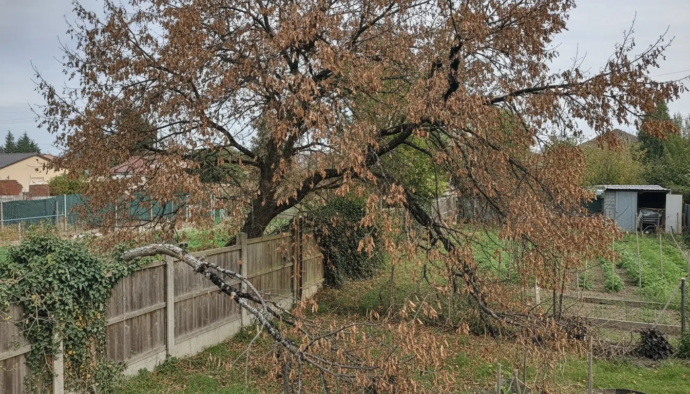 Acacia fendu et penché avant abattage à Rabaudy à Castanet-Tolosan
