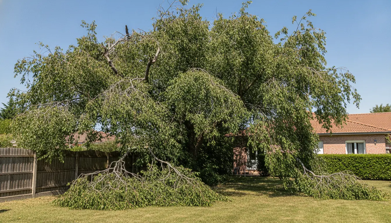 Grand cèdre trop proche d'un pavillon avant intervention à Loubayssens, Cugnaux
