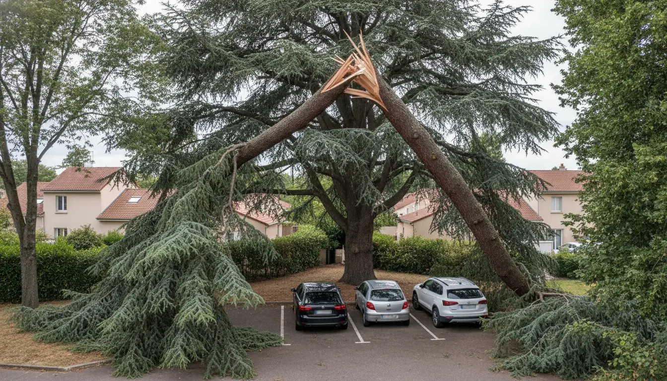 Platane trop volumineux avant taille de réduction au Centre-ville de Cugnaux
