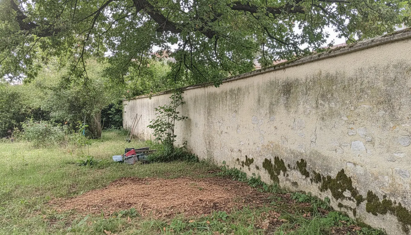 Mur mitoyen dégagé après démontage du chêne quartier Les Ramassiers à L'Union