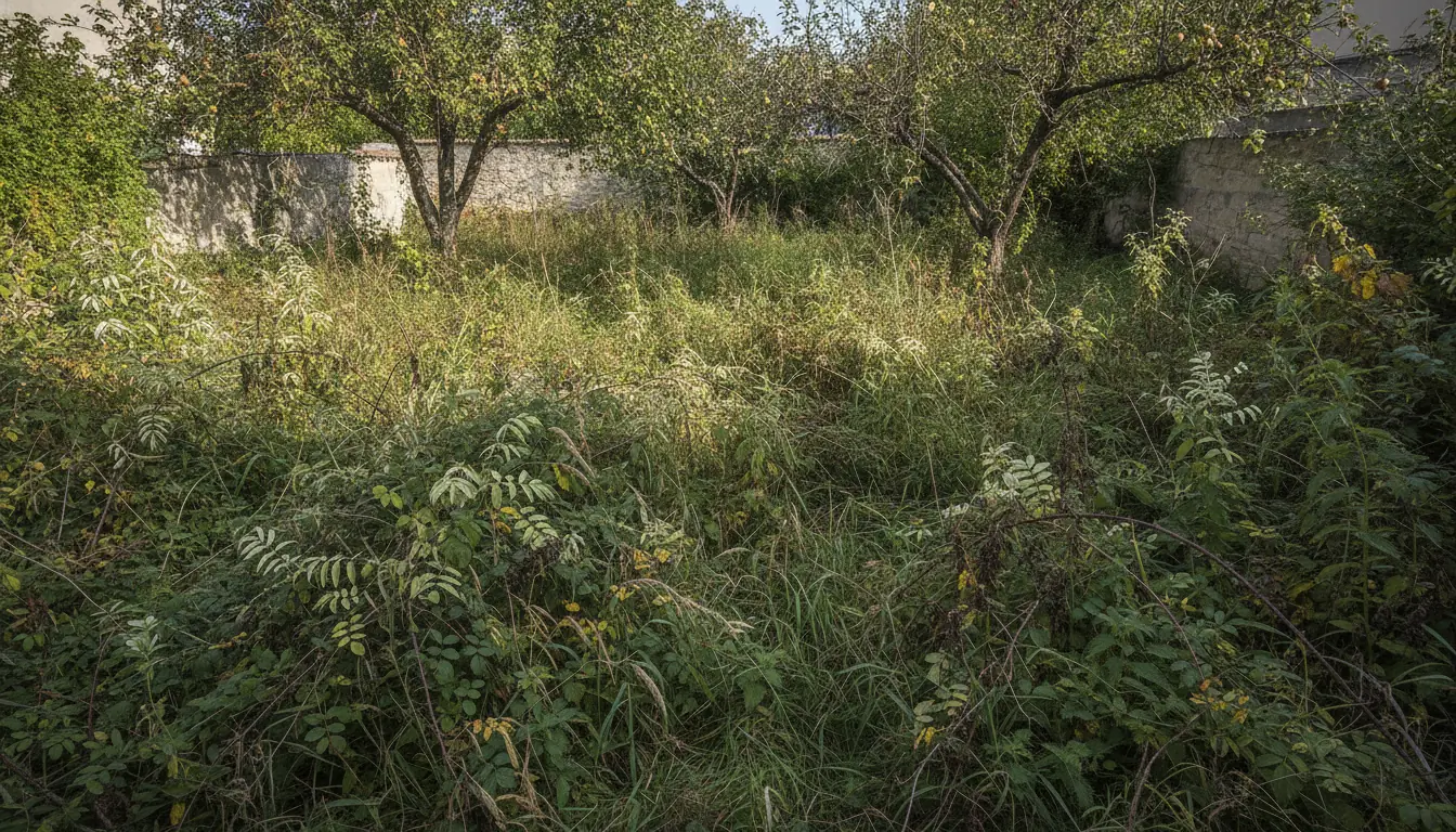 Platane massif en fond de jardin clos aux Grèzes à Pibrac avant intervention